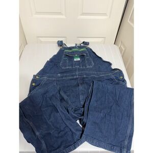 Liberty Mens Denim Bib Overalls Dark Wash Blue Green Zipper Workwear Utility